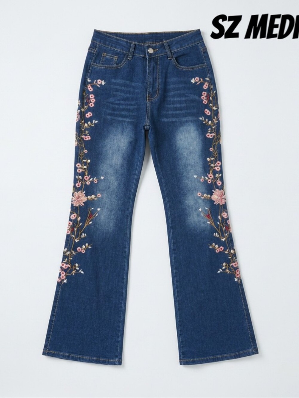 Blue Women's Embroidered Floral Jeans